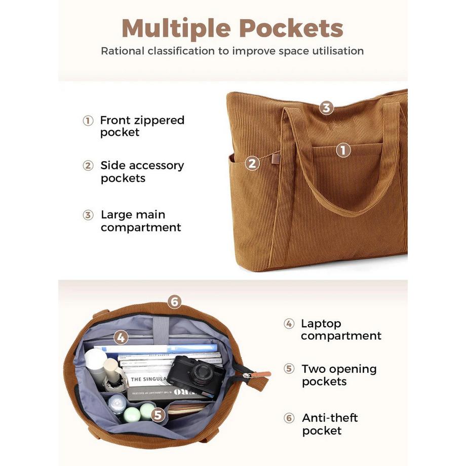 Only-bags.store Cordtasche mit Reissverschluss grosse Einkaufs Strand Laptopfach  