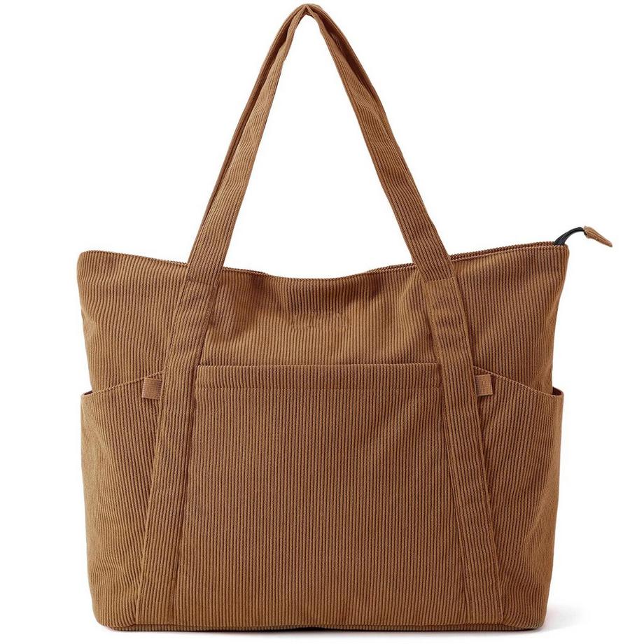 Cordtasche, große Einkaufstasche, Strandtasche mit Reißverschluss, Einkaufstasche, Laptoptasche Laptopfach