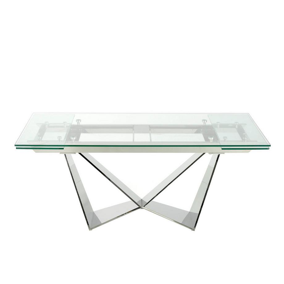 ANGEL CERDA Table à manger à rallonge rectangulaire verre trempé et acier chromé  
