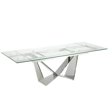 Table à manger à rallonge rectangulaire verre trempé et acier chromé