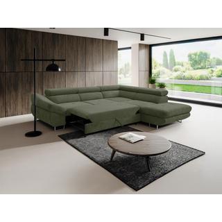 Vente-unique Ecksofa mit Schlaffunktion - Ecke rechts - Strukturstoff - Grün - DALIAS  