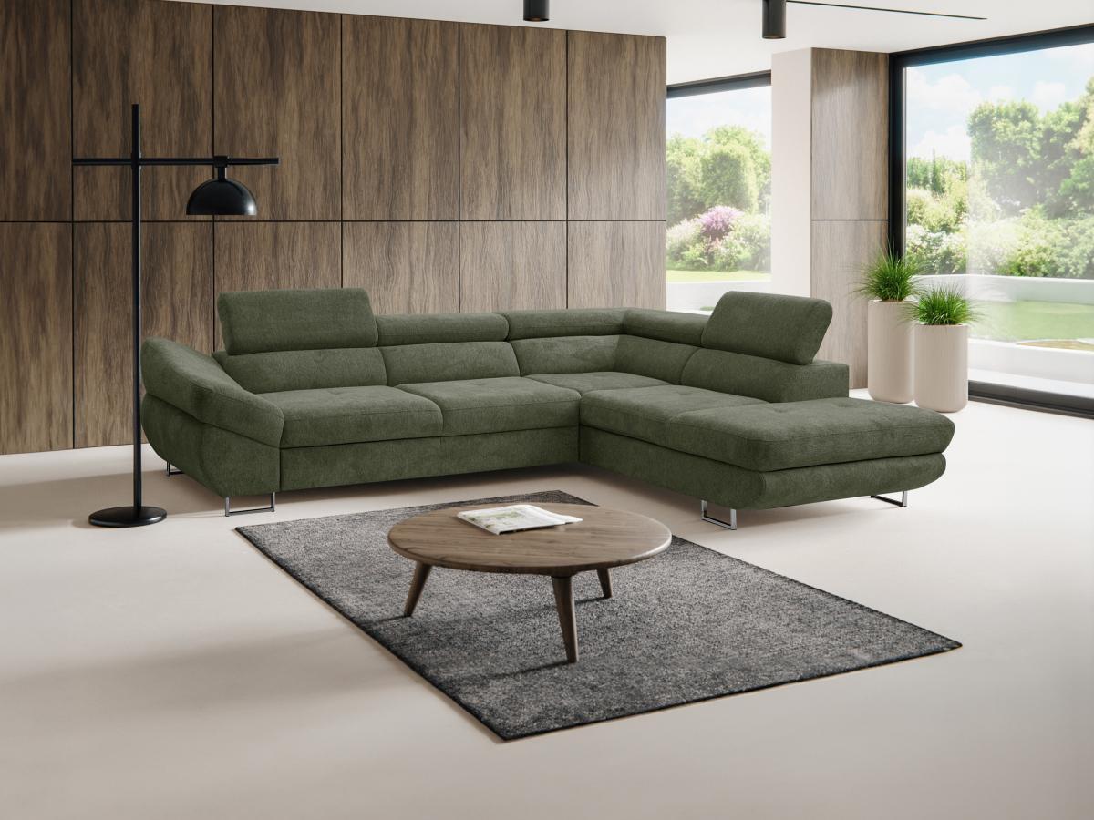 Vente-unique Ecksofa mit Schlaffunktion - Ecke rechts - Strukturstoff - Grün - DALIAS  