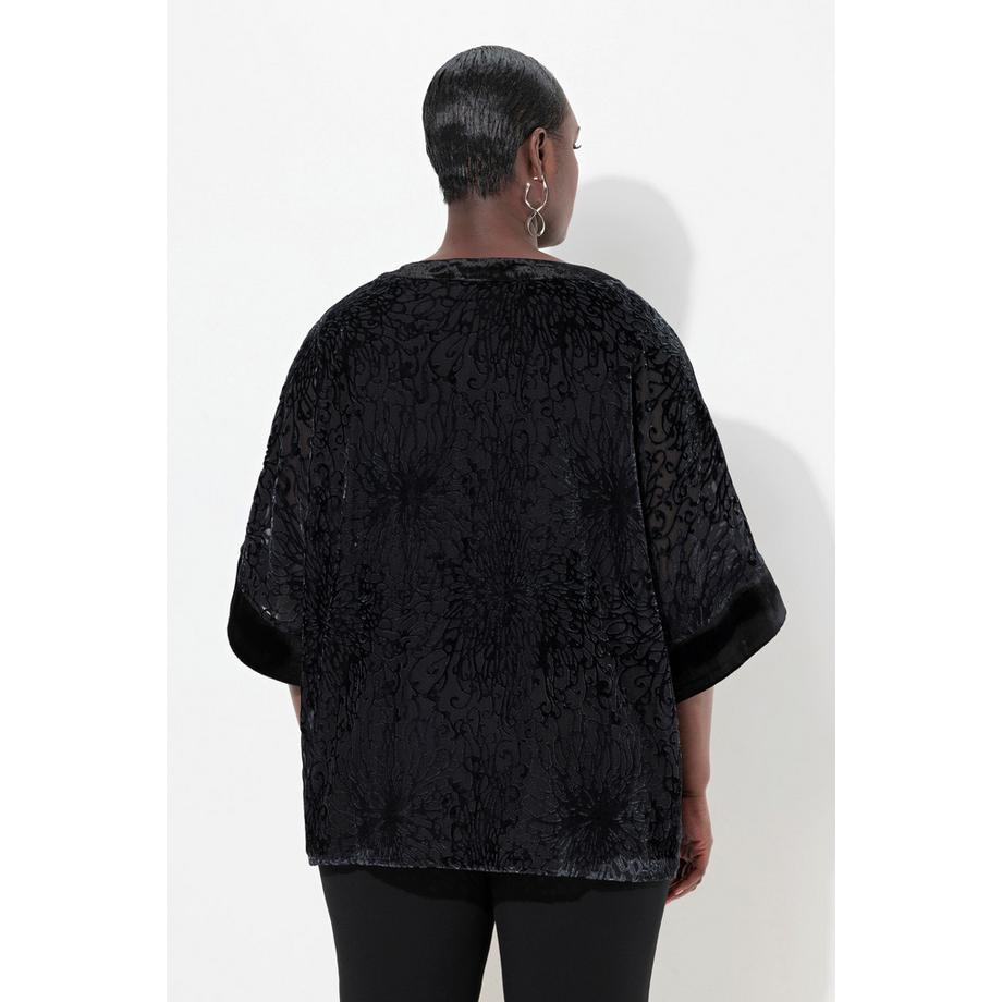 Ulla Popken Blusa Oversize Velluto Dévoré Scollo Girocollo Mezze Maniche  