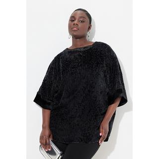 Ulla Popken  Blusa dal taglio oversize in velluto dévoré con scollo a girocollo e mezze maniche 