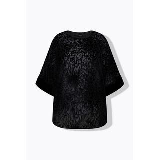 Ulla Popken  Blusa dal taglio oversize in velluto dévoré con scollo a girocollo e mezze maniche 