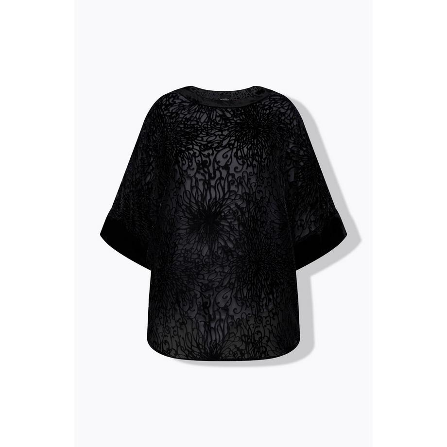 Ulla Popken Blusa Oversize Velluto Dévoré Scollo Girocollo Mezze Maniche  