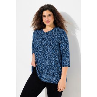 Ulla Popken  T-shirt avec plis fantaisie, décolleté en V et manches 3/4, coupe évasée 