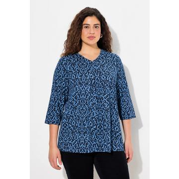 T-shirt avec plis fantaisie, décolleté en V et manches 3/4, coupe évasée