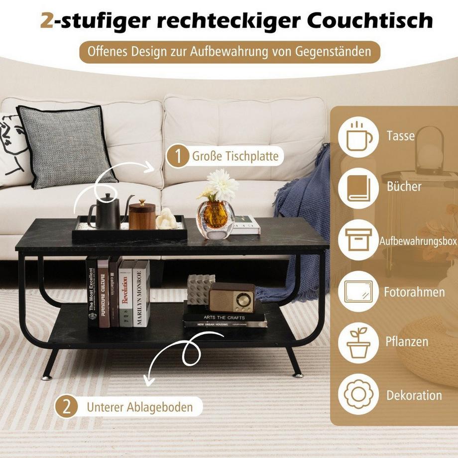 B2X Marmor Couchtisch Rechteckiger Couchtisch mit 2 Ebenen  