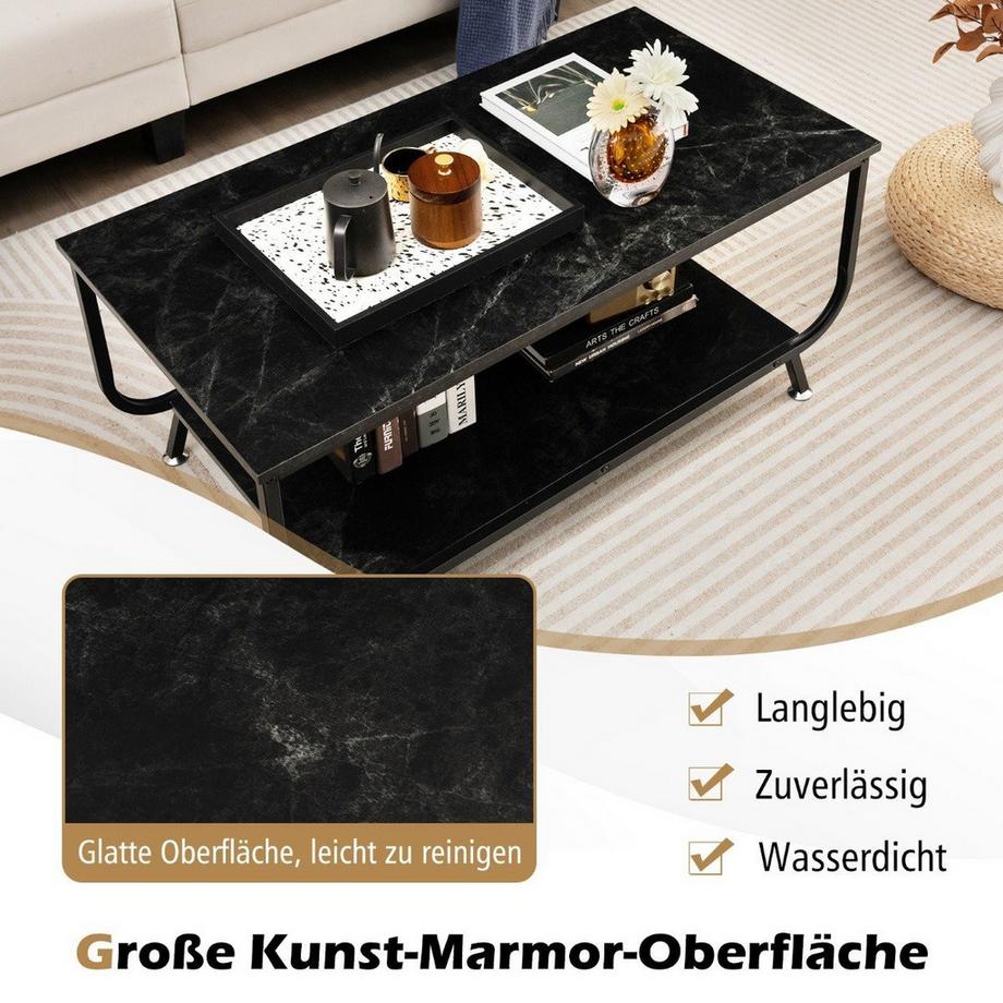B2X Marmor Couchtisch Rechteckiger Couchtisch mit 2 Ebenen  