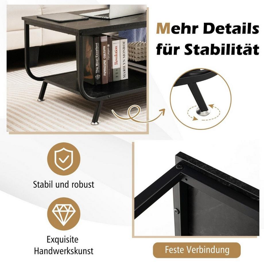 B2X Marmor Couchtisch Rechteckiger Couchtisch mit 2 Ebenen  