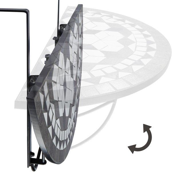 Tectake Balkontisch zum Einhängen mit Mosaikmuster klappbar 75x65x62cm  