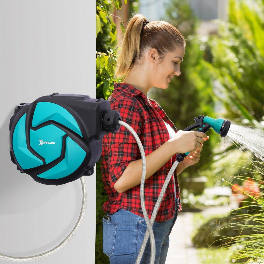 Northio  Wandschlauchbox Schlauchtrommel 180° Schwenkbar Mit Multibrause Frostschutz -5–45 °C Kunststoff Grün + Schwarz 10 M 