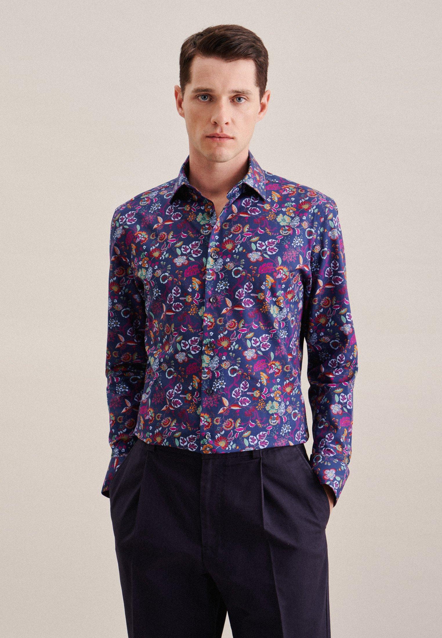Image of Business Hemd Slim Fit Langarm Floral Herren Blau 43