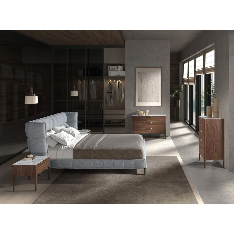 ANGEL CERDA Cassettiera in noce con piano in vetro effetto marmo  