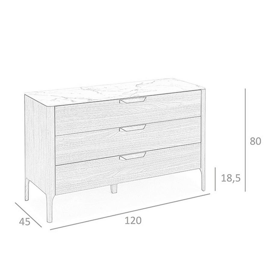 ANGEL CERDA Cassettiera in noce con piano in vetro effetto marmo  