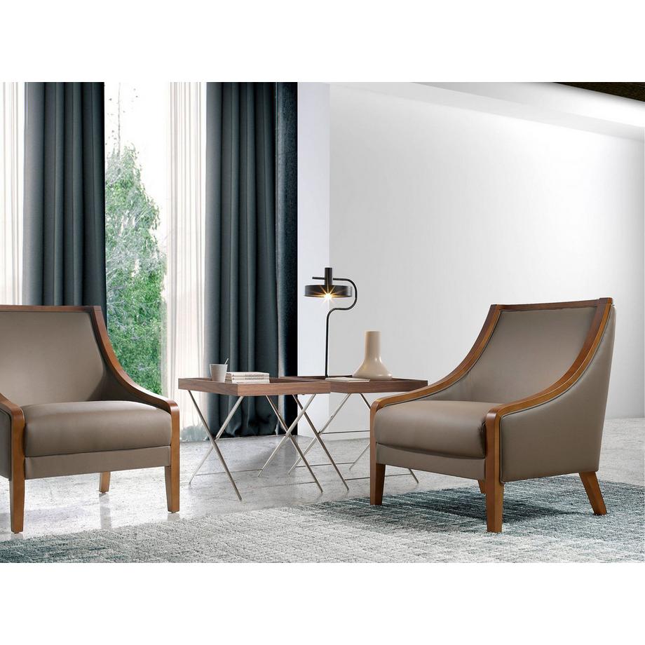 ANGEL CERDA Table d'angle rectangulaire en noyer et acier chromé  