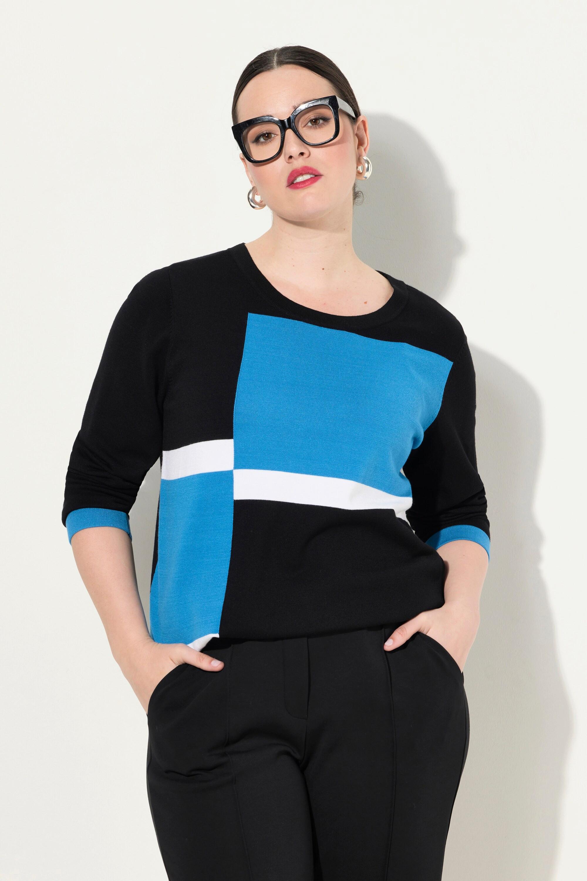 Ulla Popken  Pull à col rond et manches longues, esprit « colour block » 