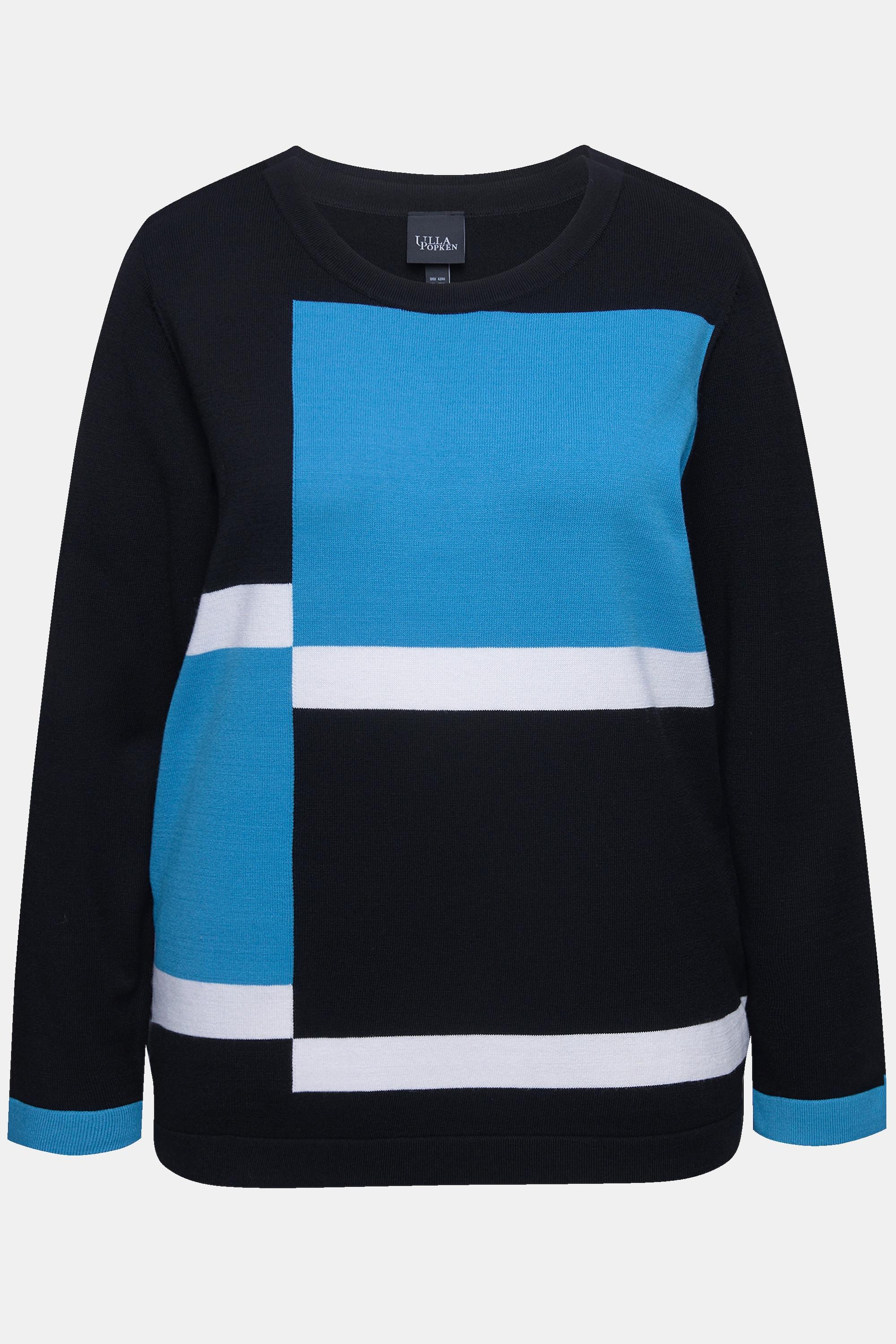 Ulla Popken  Maglione in stile color blocking con scollo a girocollo e maniche lunghe 