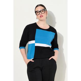 Ulla Popken  Maglione in stile color blocking con scollo a girocollo e maniche lunghe 