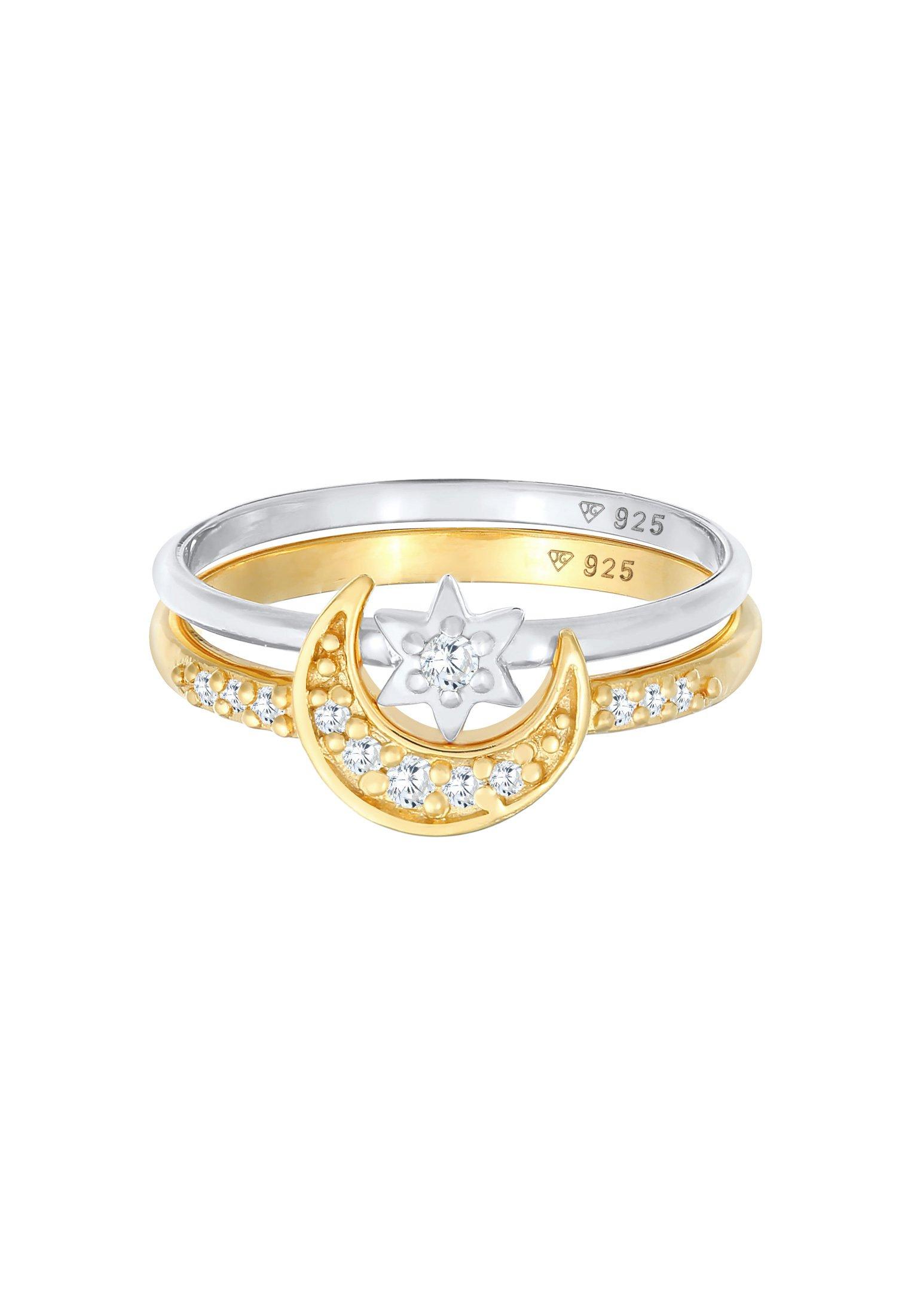 Elli  Bague Étoile Lune Zirconium Anneau Empilé Set 