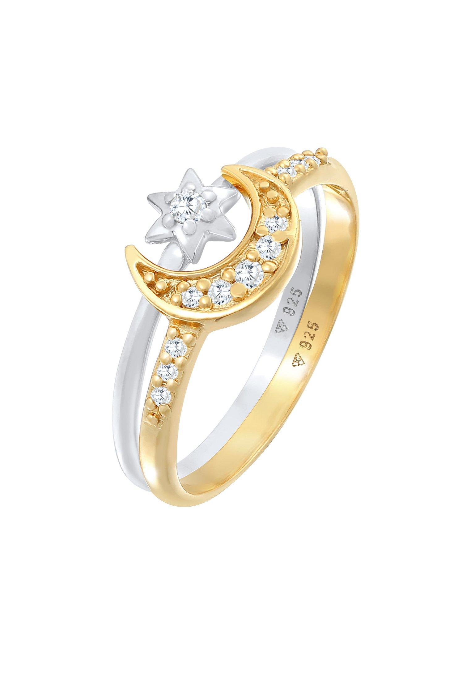 Elli  Bague Étoile Lune Zirconium Anneau Empilé Set 