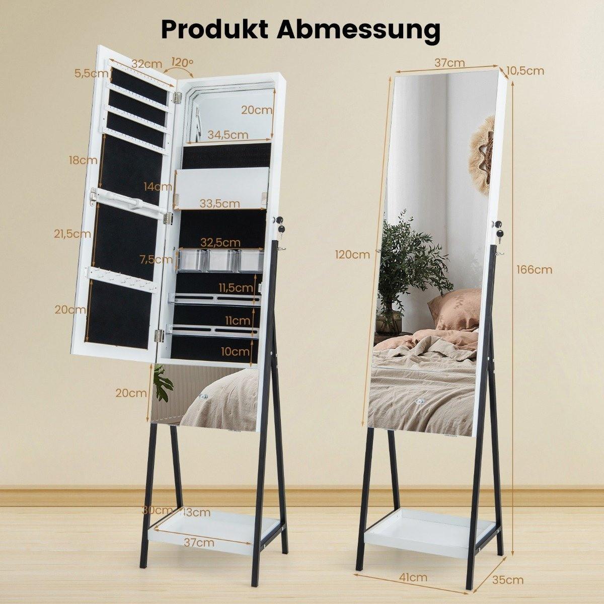 B2X Armadietto per gioielli con specchio Armadietto a specchio con serratura con 3 luci LED colorate  