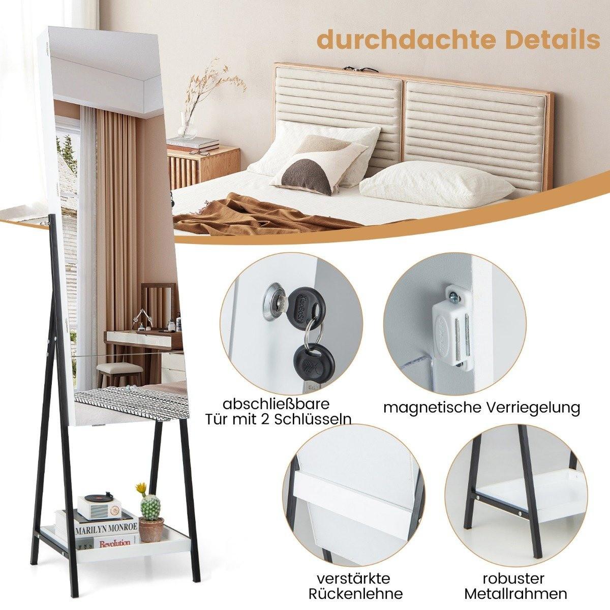 B2X Armadietto per gioielli con specchio Armadietto a specchio con serratura con 3 luci LED colorate  