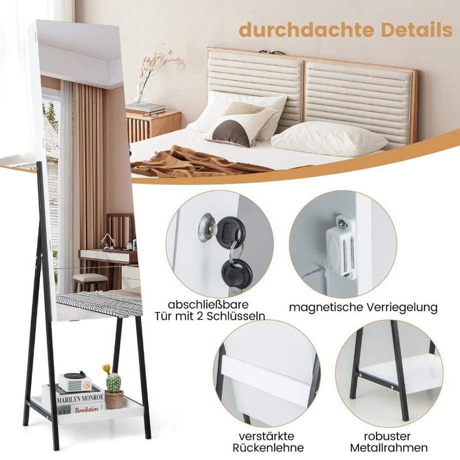 B2X Schmuckschrank mit Spiegel Spiegelschrank abschließbar mit 3 farbigen LED Beleuchten  