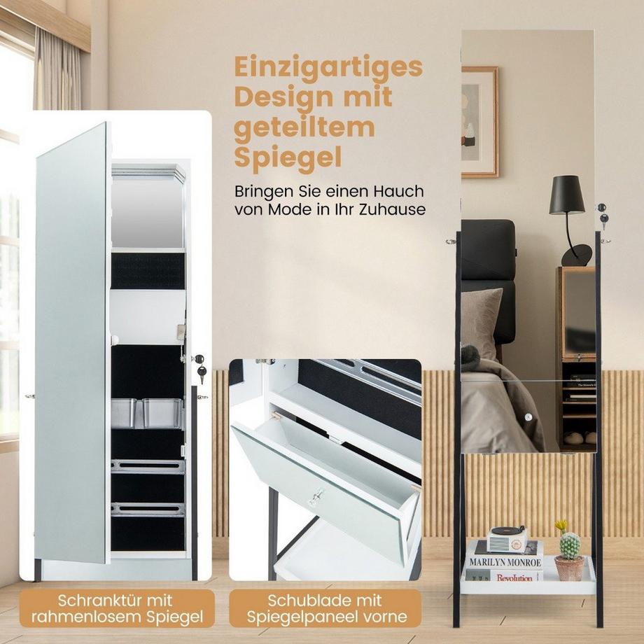 B2X Schmuckschrank mit Spiegel Spiegelschrank abschließbar mit 3 farbigen LED Beleuchten  