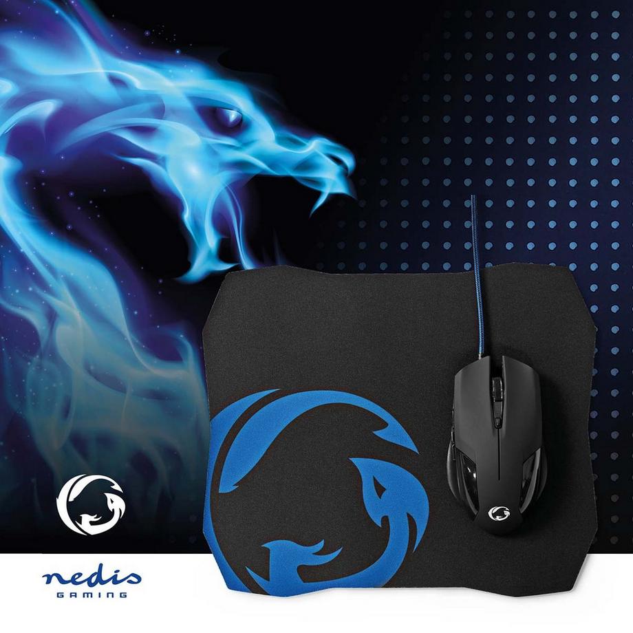 Nedis  Gaming-Maus und Mauspad-Set | Verkabelt | 1200 / 2400 / 4800 / 7200 dpi | Einstellbare DPI | Anzahl der Tasten: 6 | Rechtshänder | 1,50 m | Ohne Beleuchtung 