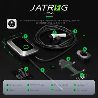 JATRHG  JATRHG S1 Borne de Recharge pour Véhicule Électrique 22kW 8M 32A Triphasé - Station de Charge Type 2 IEC 62196-2 - Chargeur Rapide EV Wallbox 