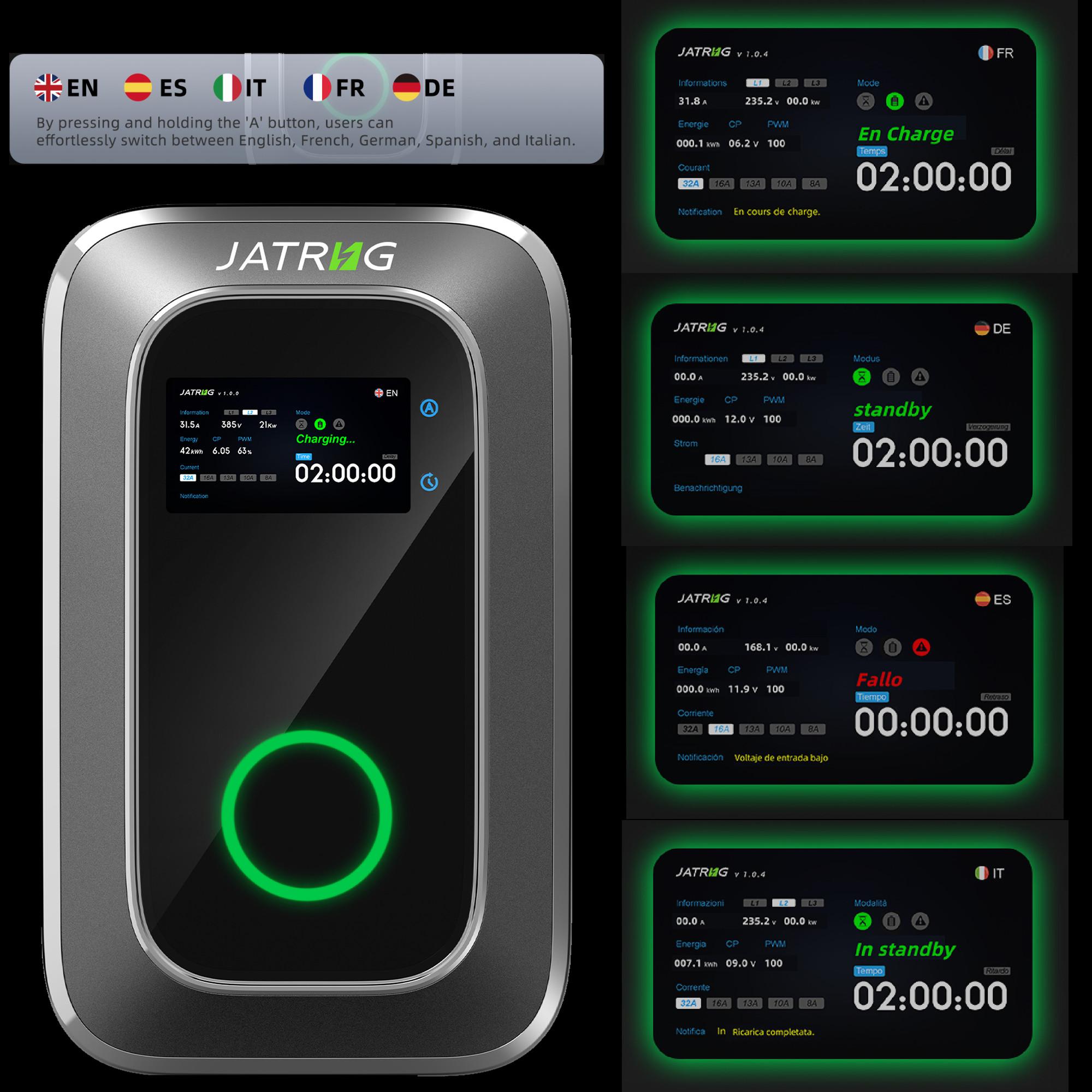 JATRHG  JATRHG S1 Ladestation für Elektrofahrzeuge 22 kW 8M 32A Dreiphasig - Ladestation Typ 2 IEC 62196-2 - Schnellladegerät EV Wallbox 