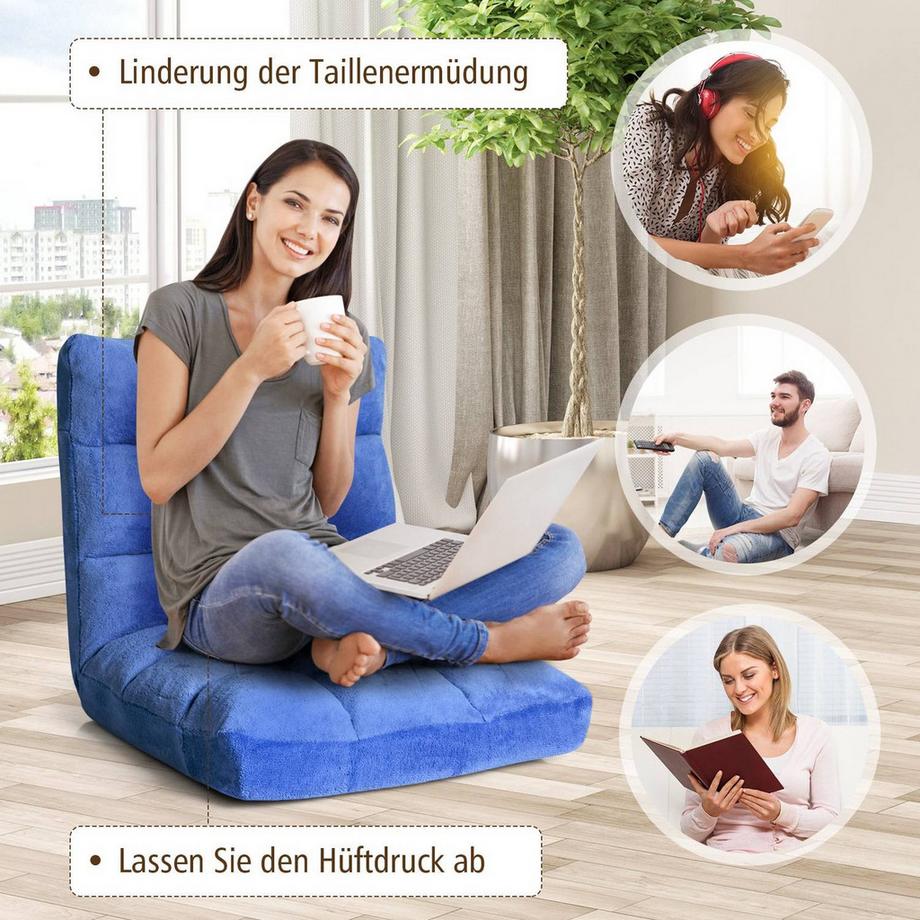 Northio Chaise de sol chaise de sol réglable avec dossier coussin de sol 105 x 56 x 15 cm bleu  