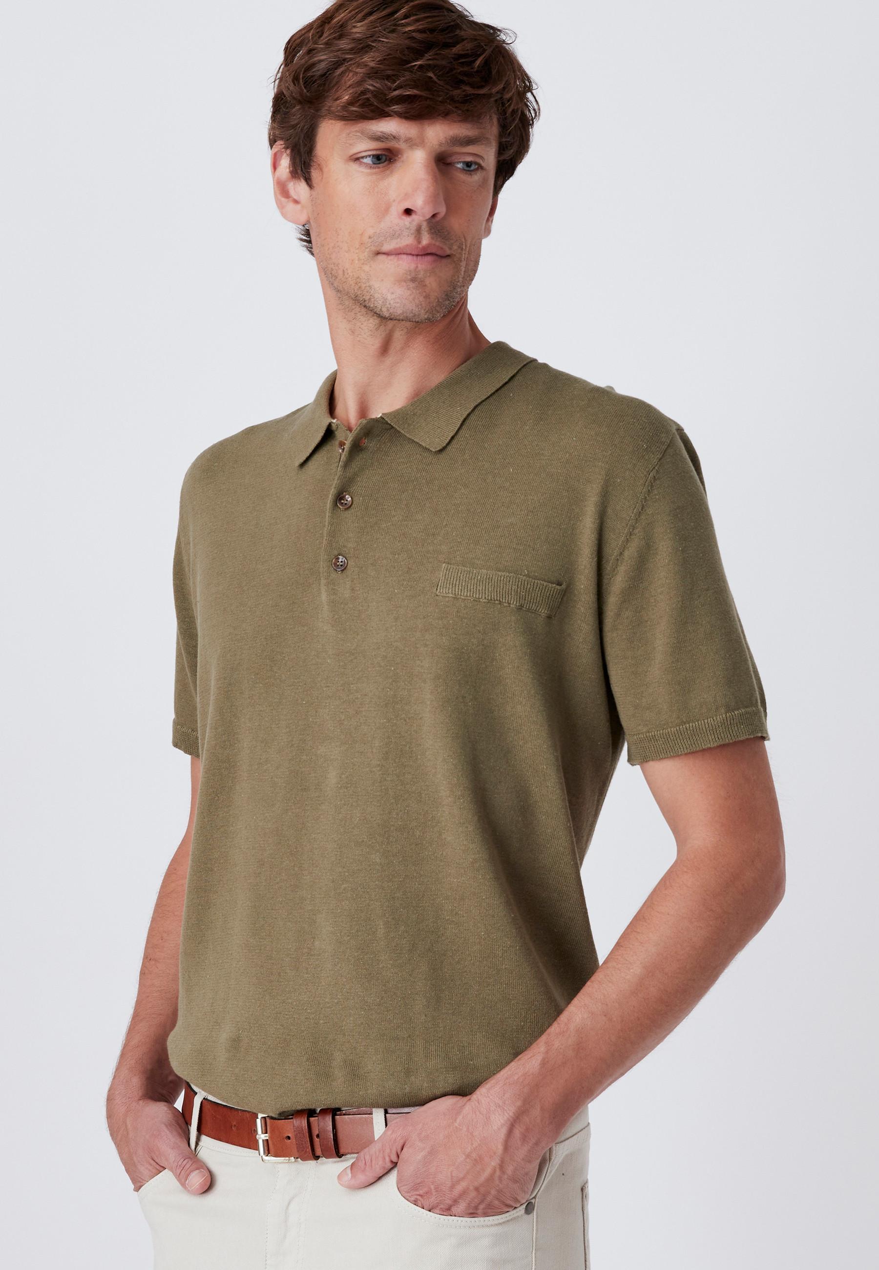 Image of Polohemd Aus Leinen-baumwoll-mix. Herren Grün XL