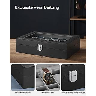 Pricenet  Luxuriöse Uhrenbox mit 12 Fächern, Glasdeckel und Samtfutter 