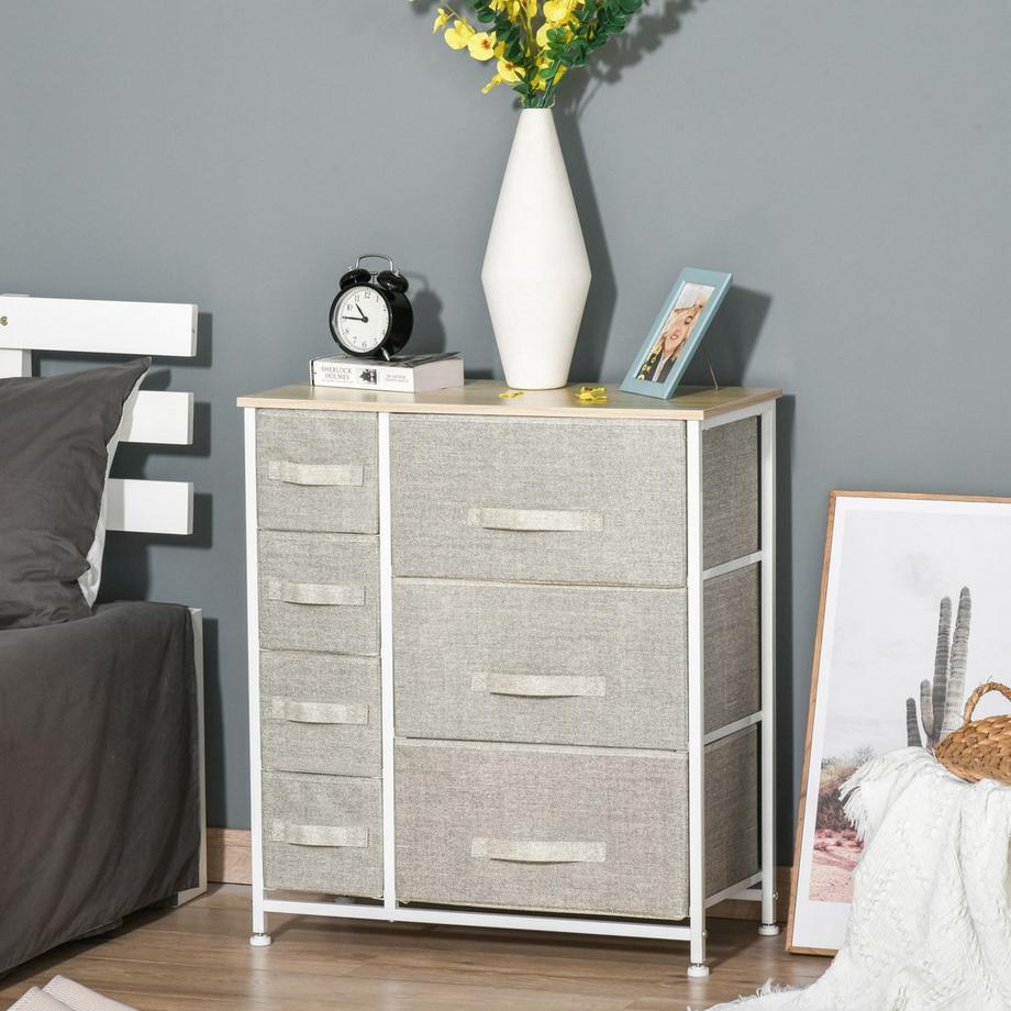 Northio Armoire À Tiroirs Armoire De Rangement Pratique Avec 7 Tiroirs Pliables En Tissu, Tissu Non Tissé, Gain De Place, Gris, 63,5X30X71Cm  