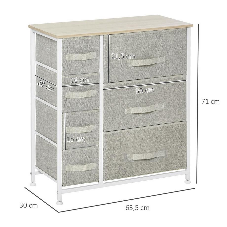 Northio Armoire À Tiroirs Armoire De Rangement Pratique Avec 7 Tiroirs Pliables En Tissu, Tissu Non Tissé, Gain De Place, Gris, 63,5X30X71Cm  