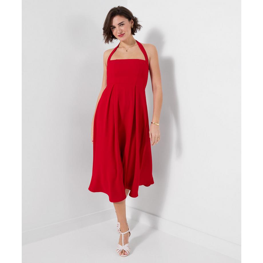 Robe Midi Licou avec Jupe Plissée
