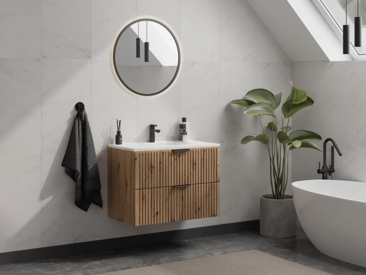 Vente-unique Mobile sotto lavabo sospeso a righe L80 cm Naturale chiaro - ZEVARA  