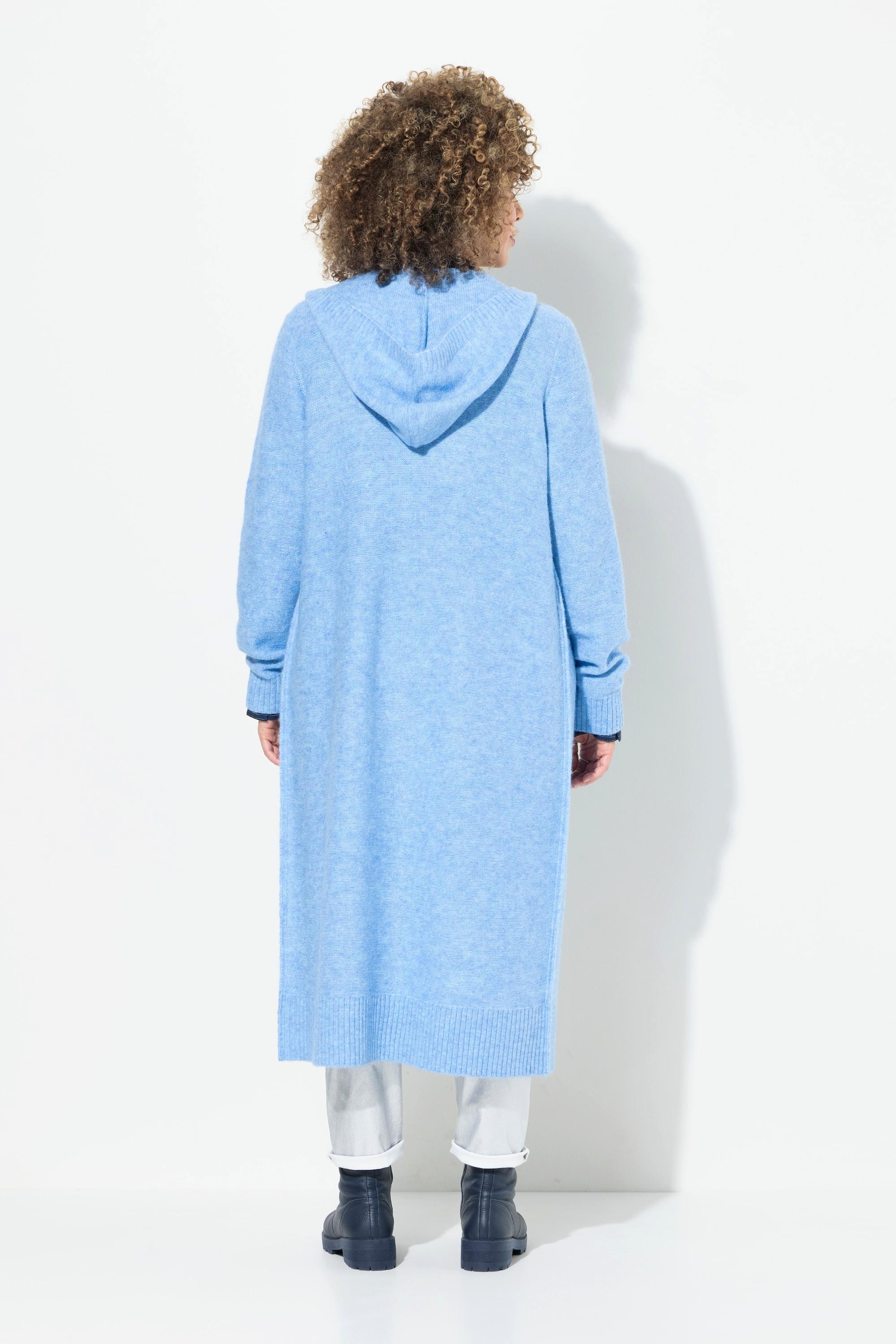 Ulla Popken Cardigan lungo aperto con cappuccio  