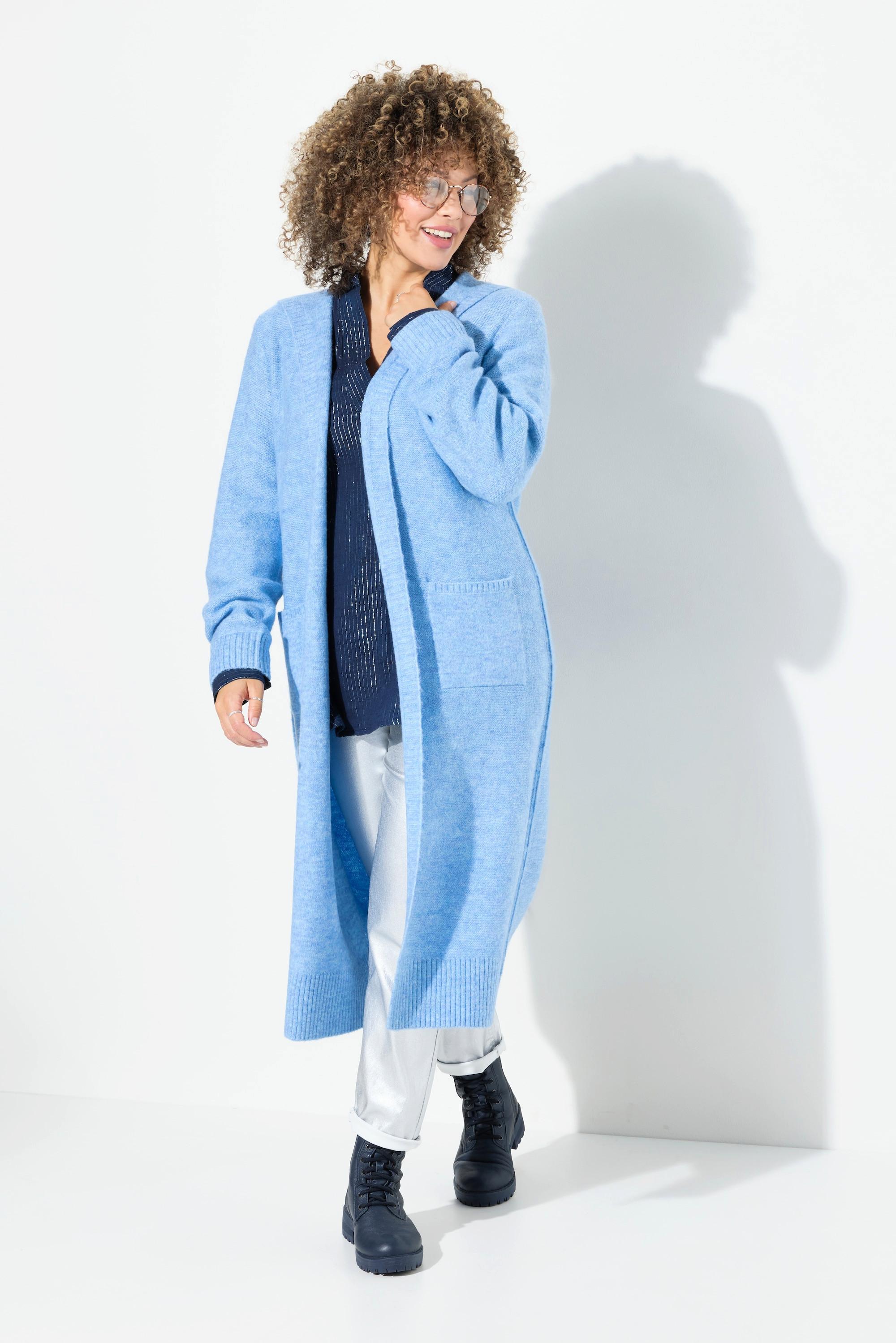 Ulla Popken Cardigan lungo aperto con cappuccio  