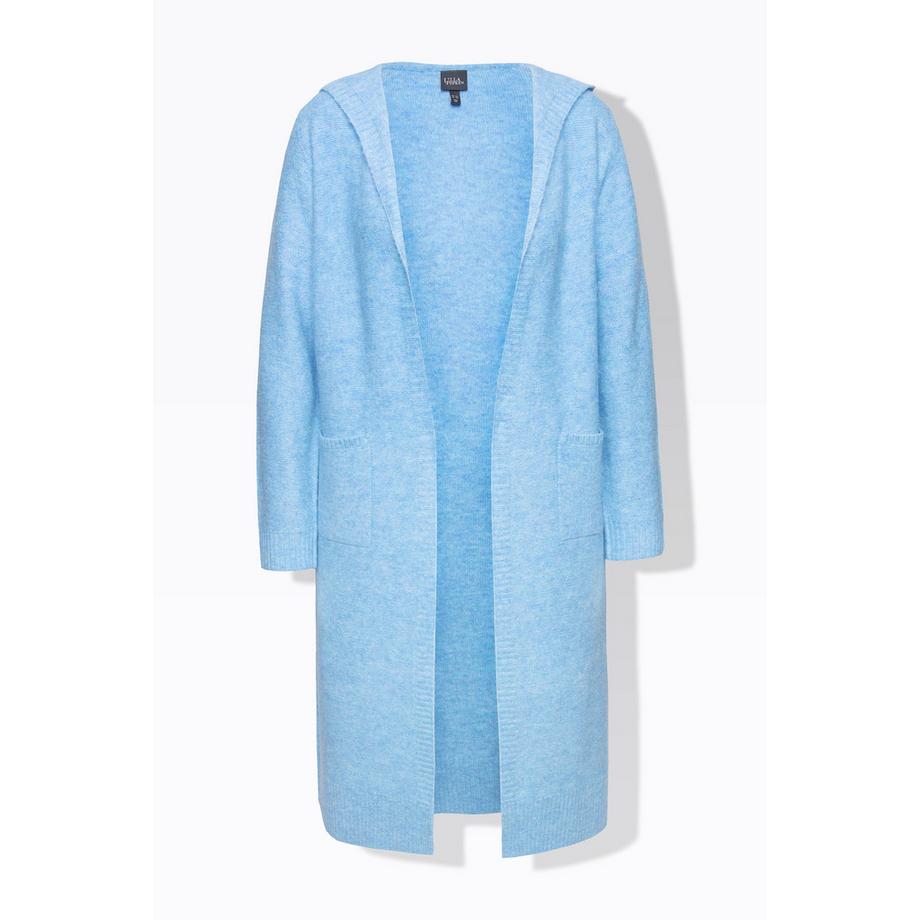 Ulla Popken Lange Strickjacke mit Kapuze offen  