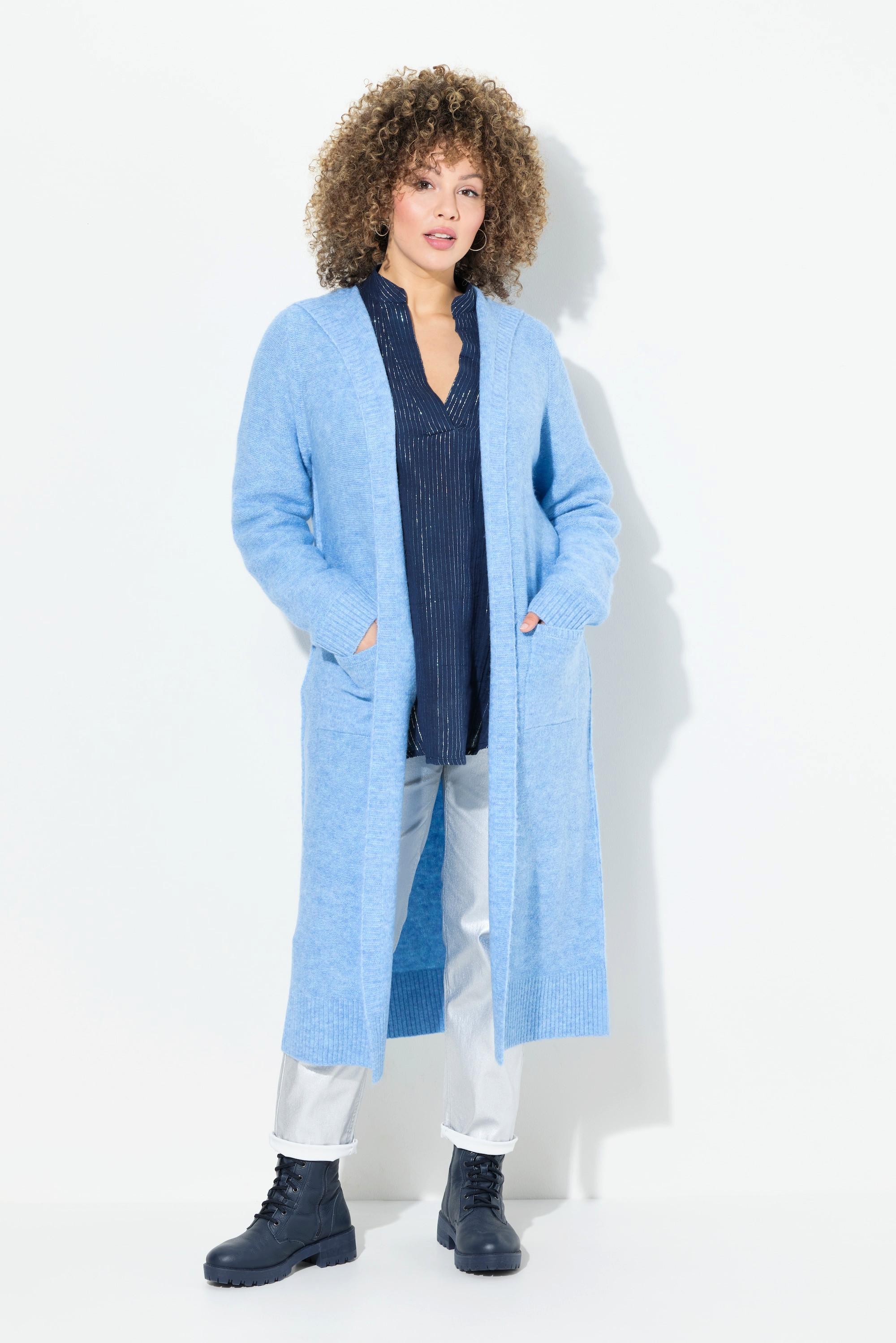 Ulla Popken Cardigan lungo aperto con cappuccio  