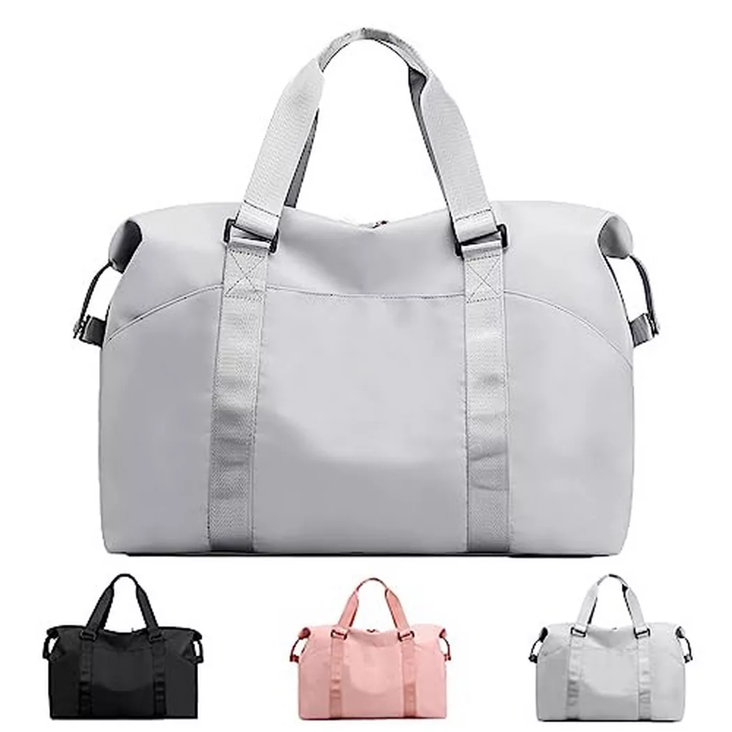 Only-bags.store - Sporttasche mit Nassfach, Freizeithandtasche faltbar, Turnbeutel, Einkaufstasche, Reisetasche für Kurztrips, Damen, Grau, One Size