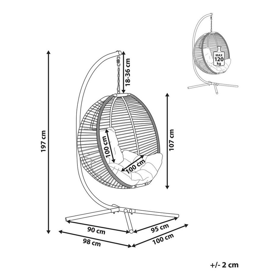 Beliani Fauteuil suspendu avec support en Tissu Boho ARCO  