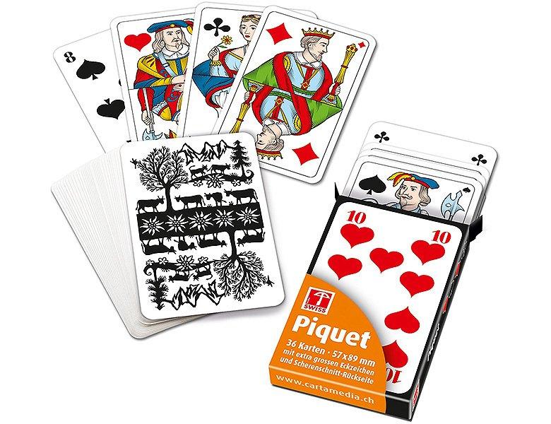Carta.Media  Spiele Piquetkarten mit grossen Zahlen - Schweizer Scherenschnitt 