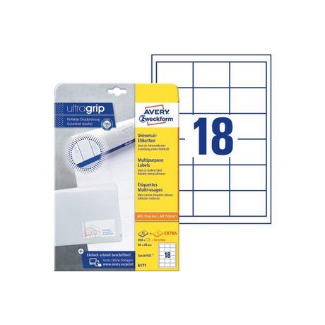 Avery-Zweckform Avery-Zweckform 6171 Etichette 64 x 45 mm Carta Bianco 540 pz. Permanente Etichetta universale Inchiostro, Lase  