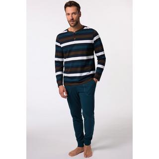 JP1880  Pigiama da casa con maglia serafino a righe e pantaloni lunghi, fino alla tg. 8XL 