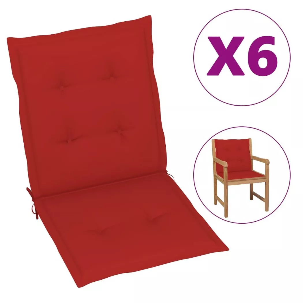 vidaXL Coussins de chaise de jardin à dossier bas lot de 6 rouge